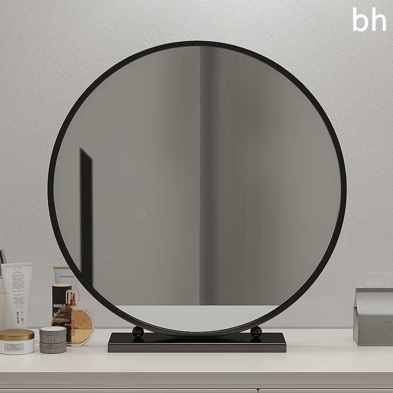 简约台式化妆镜圆形梳桌面妆镜卧室学生宿舍铁艺大镜子梳妆台新品