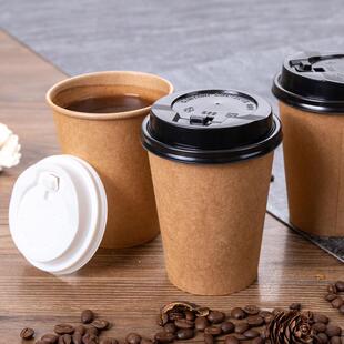 直销新款咖啡杯子一次性带盖带吸管定 制奶茶热饮外带牛皮纸杯可