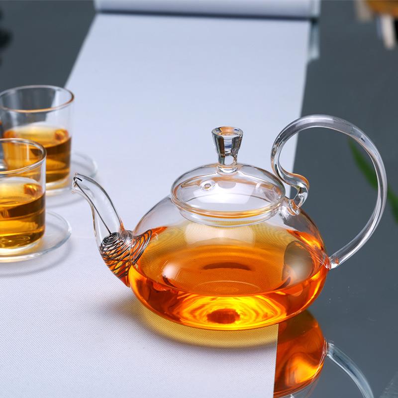 新款直销耐高温玻璃茶壶 壶口过滤网 高把壶防掉盖泡茶壶仙踪壶花