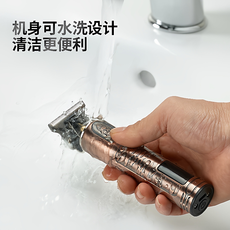 直销新款跨境新款水洗全金属电推子复古油头电推剪液晶数显理发器