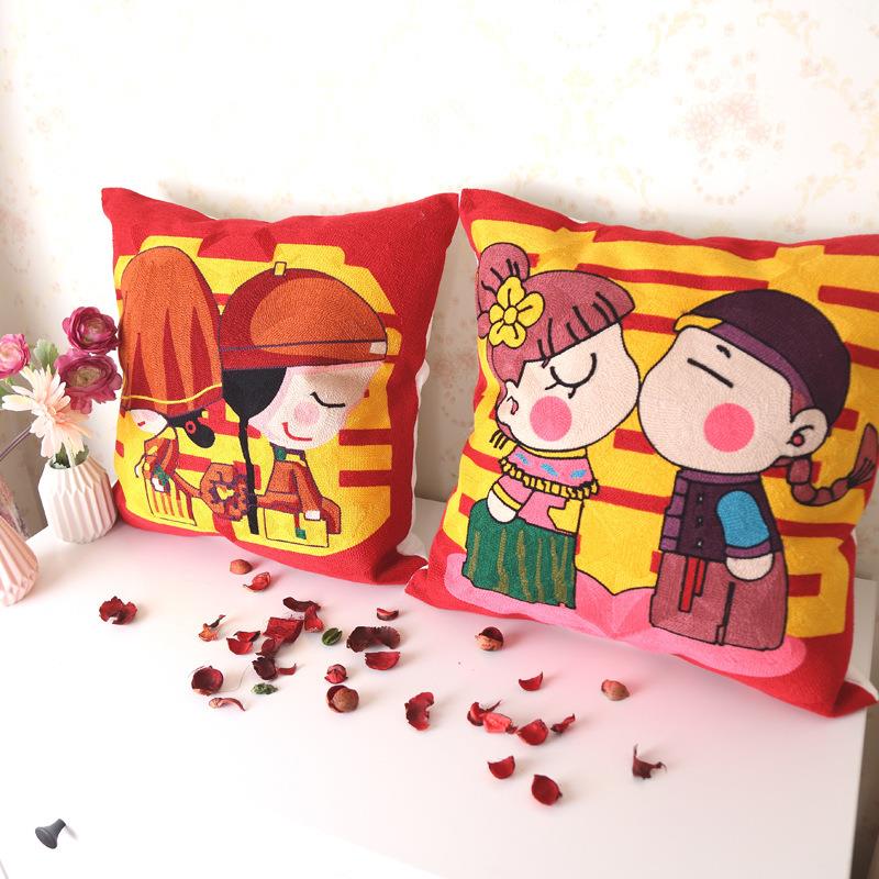 直销新款跨境刺绣沙发抱枕靠垫客厅靠枕床头大号靠背抱枕套喜庆定