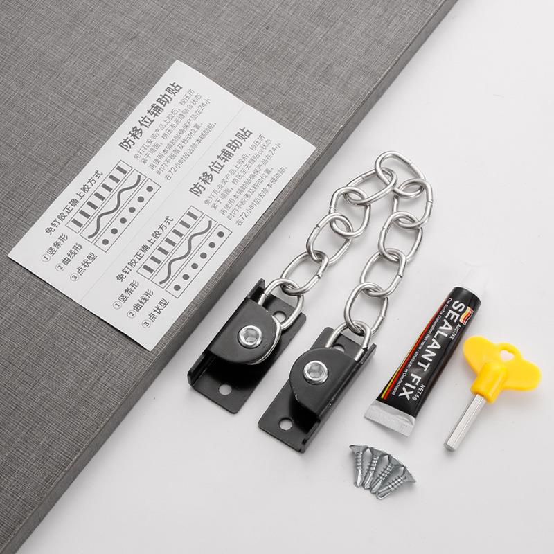 直销新款窗户链条锁扣儿童防爬窗神器平开门窗限位器防盗锁安全免