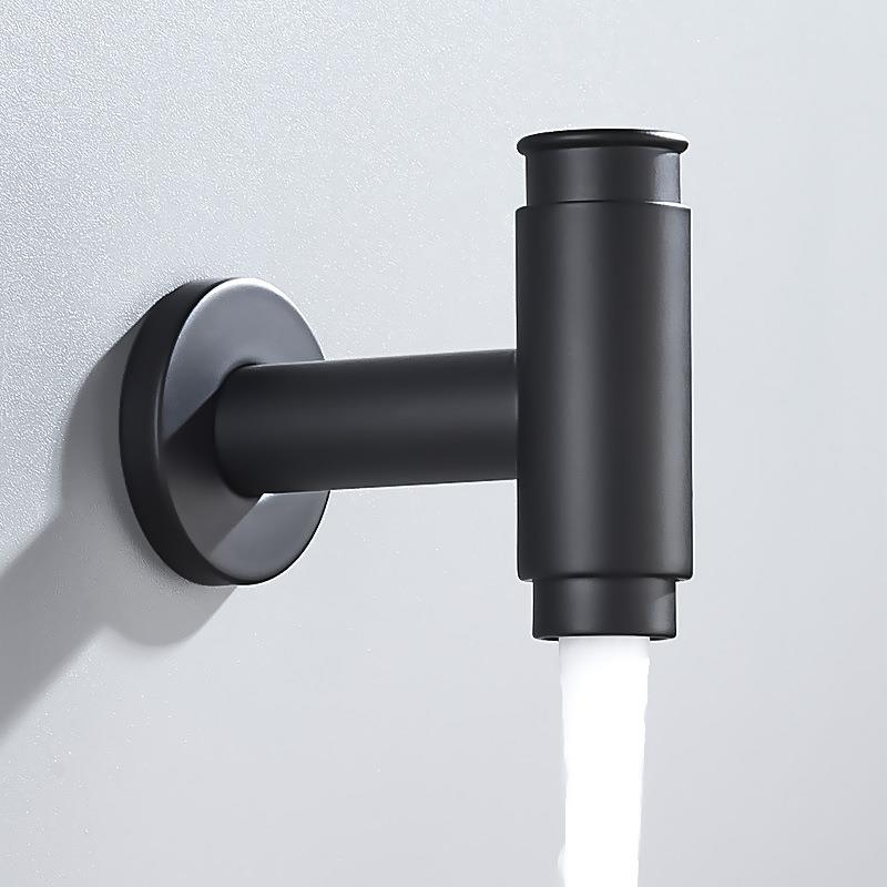 直销新款入墙式水龙头黑色洗衣机龙头四分阳台拖把池按键单冷快开