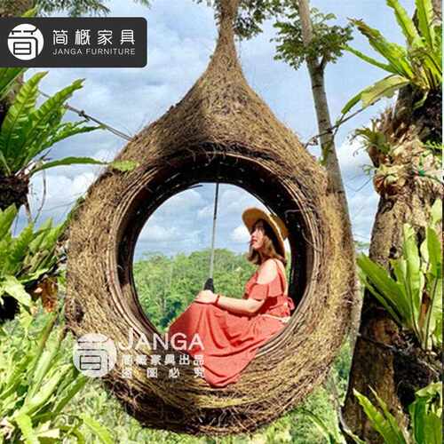 新款直销巴厘岛网红鸟巢秋千景区打卡婚纱拍摄道具创意圆形床吊篮