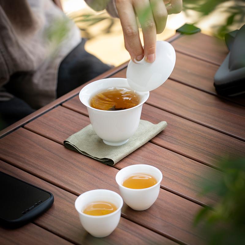 直销新款伴手礼品白瓷盖碗一壶两杯三杯快客杯便携式户外旅行功夫