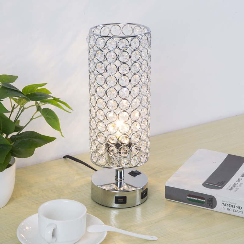 直销新款跨境现代简约USB充电水晶台灯桌灯卧室床头装饰小夜灯亚