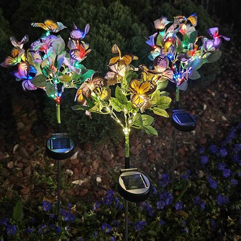 直销新款现货太阳能彩色LED蝴蝶花树地插灯户外防水节日装饰花园