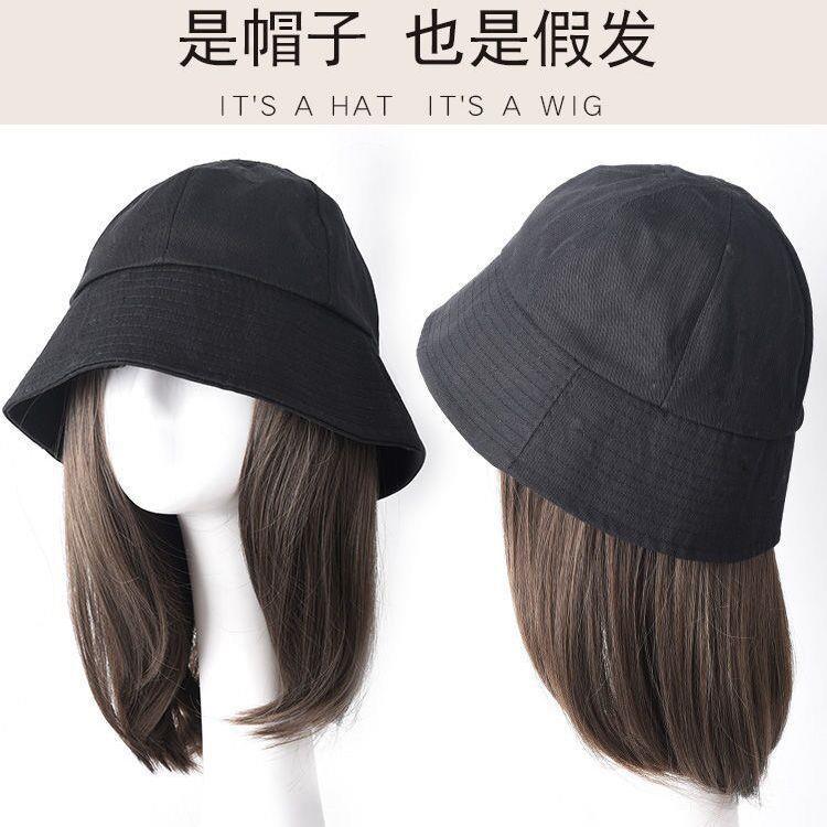 新款直销帽子假发一体式短款锁骨发时尚渔夫帽韩版水桶帽内扣假发