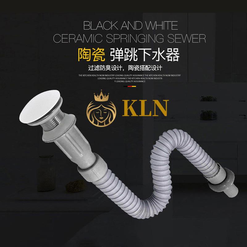 直销新款陶瓷体弹跳下水器 带过滤纯铜弹跳芯陶瓷帽伸缩水管 卫浴