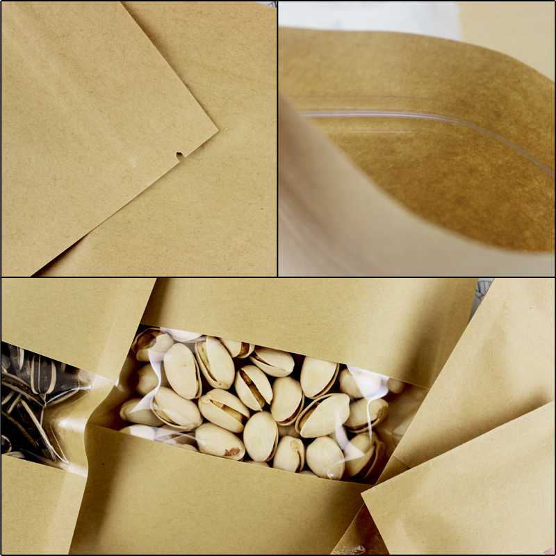 新款直销平底牛皮纸自封袋核桃包装袋密封食品袋开窗牛皮纸袋封口