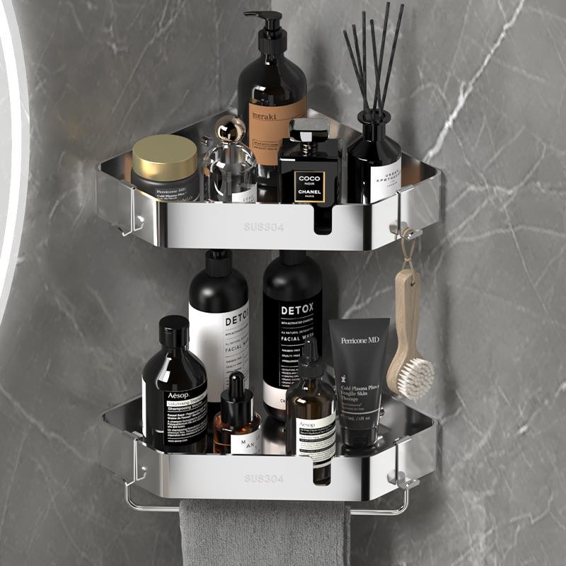 直销新款304不锈钢角架浴室卫生间免打孔三角架置物架洗漱台角落