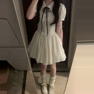 2025新款法式清纯初恋小白裙连衣裙子女夏季收腰a字蓬蓬公主短裙