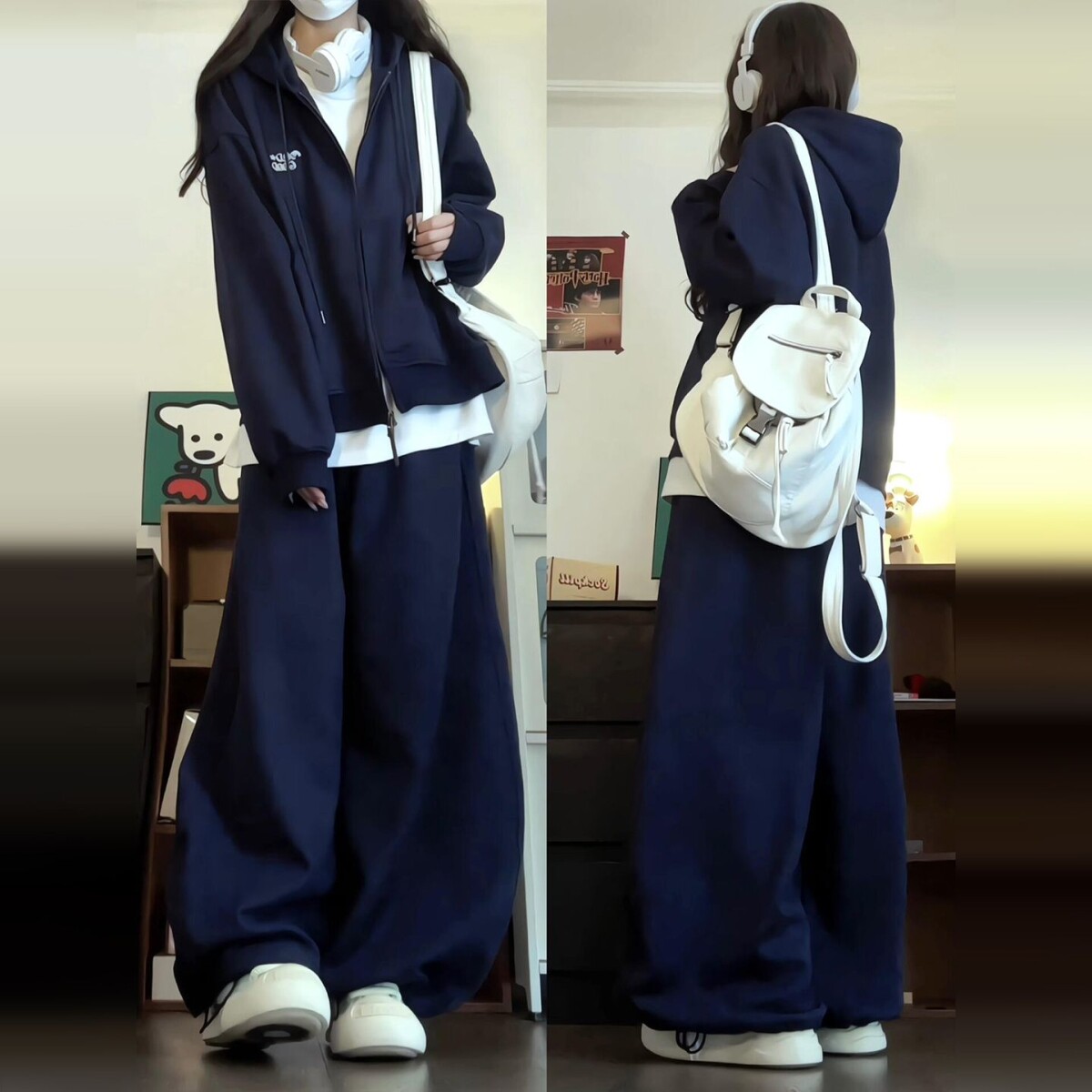美式复古运动卫衣套装女