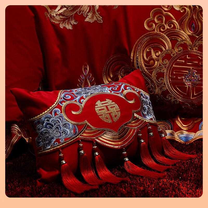 直销新款∮大红色纯棉小抱枕婚庆配件靠垫枕头含芯可拆洗 喜庆结