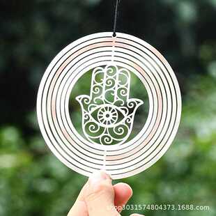直销新款10CM圆形法蒂玛手掌风铃不锈钢吊坠挂件鸟威慑庭院花园悬