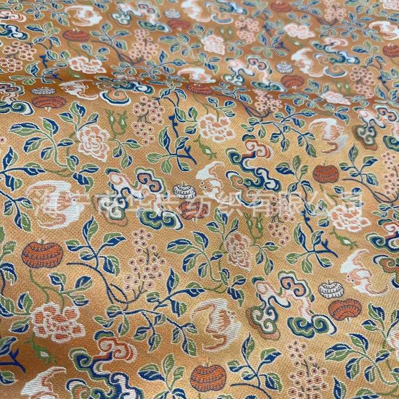 直销新款145cm五福八宝灵芝纹料仿宋锦面料新中式外套连 衣裙旗袍