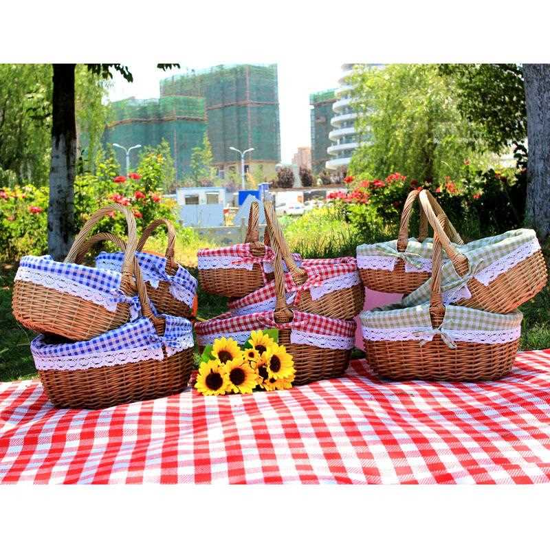 直销新款藤编野餐篮柳编篮子手提带盖田园ins购物篮子手提篮水果