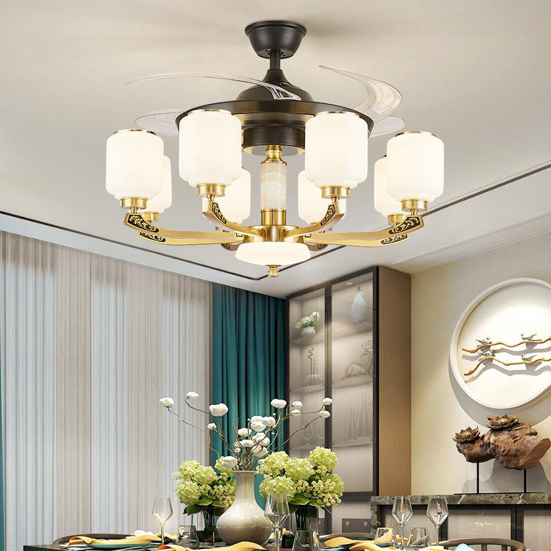 直销新款新中式全铜风扇灯客厅吊扇灯餐厅灯全铜电机变频遥控中国