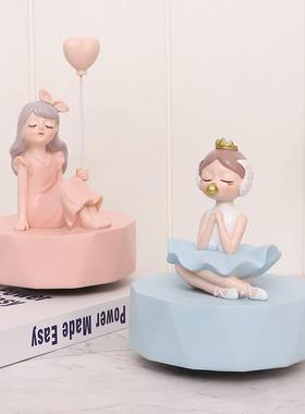 直销新款舞蹈女孩八音盒粉色音乐盒摆件树脂创意生日礼物儿童节礼