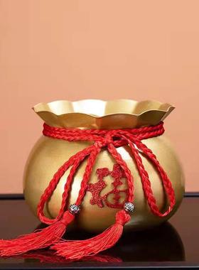 新款直销铁艺花盆金属福袋钱袋新年年宵花福桶插花桶红色金色银柳