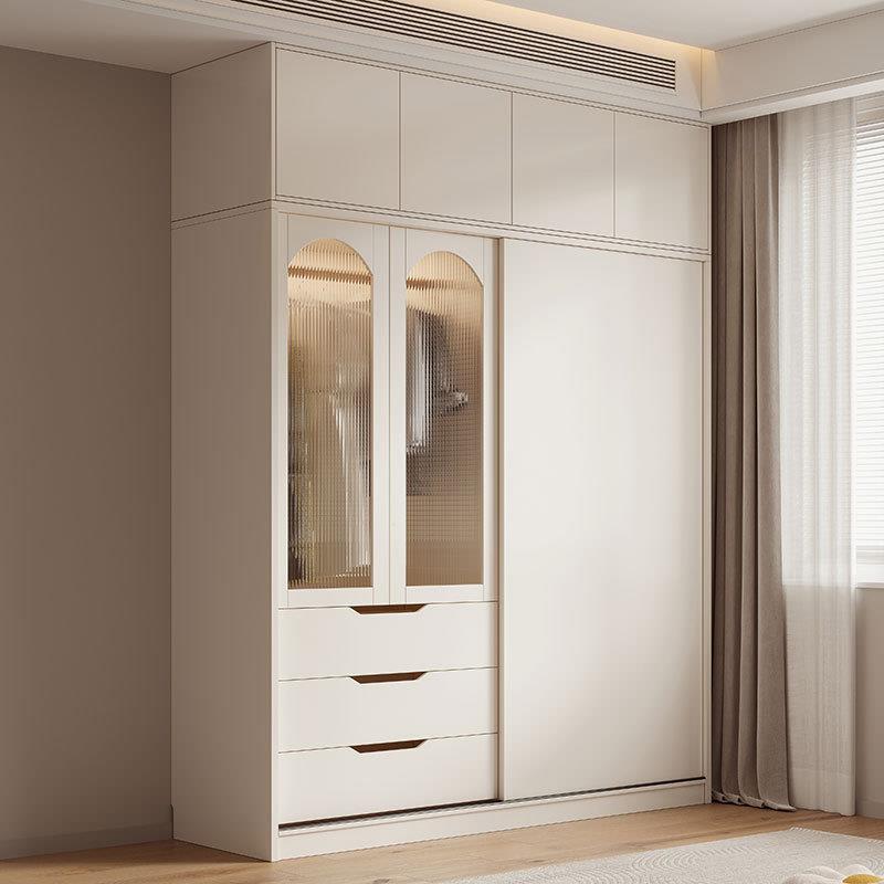 直销新款推拉门衣柜家用卧室现代简约法式玻璃小户型一体带书桌衣