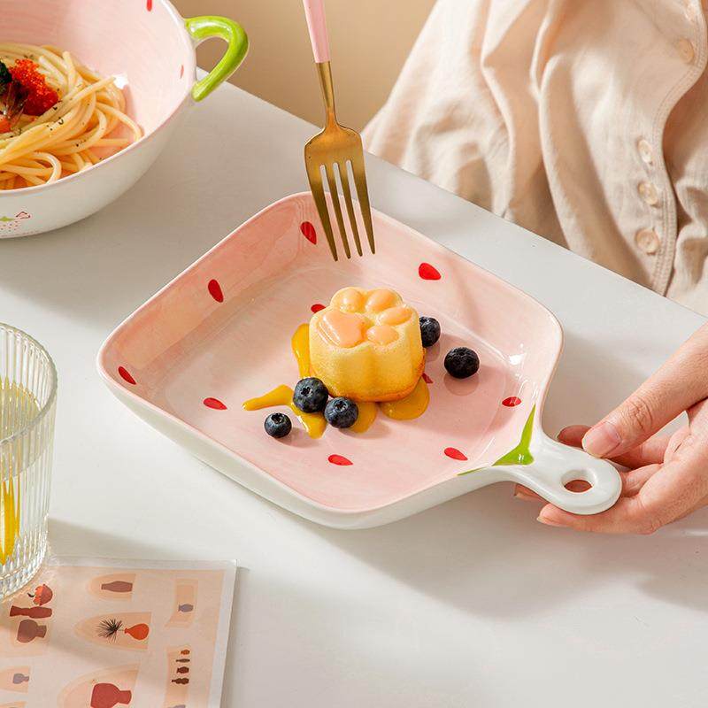 直销新款61K3可爱陶瓷带手柄烤碗家用烤箱专用泡面碗沙拉碗甜品餐