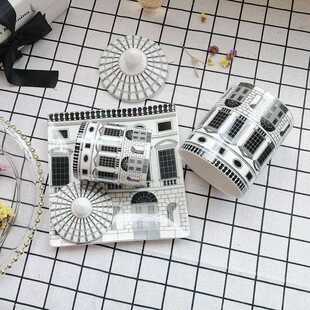 直销新款北欧古典黑白建筑艺术带盖子的陶瓷装饰罐储物罐方形点心
