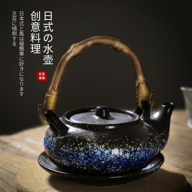 新款直销日式陶瓷海鲜汤壶小茶壶土瓶蒸复古手提梁壶日韩料理餐具