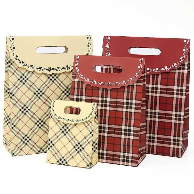 直销新款商务深红色底 黄色格子纹礼品袋 手提袋 礼物袋 纸袋回礼