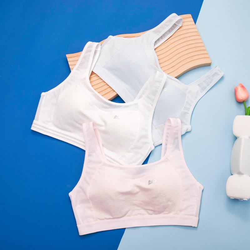 直销新款新款透气少女运动文胸网纱美背初中学生内衣舒适固定杯发