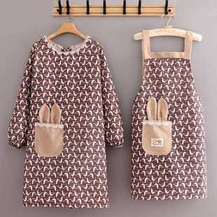 新款直销帆布厨房外穿长袖围裙女家用年轻韩版罩衣春夏薄款透气带