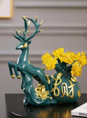 直销新款新中式招财福鹿摆件客厅电视柜酒柜创意家居软装饰品乔迁