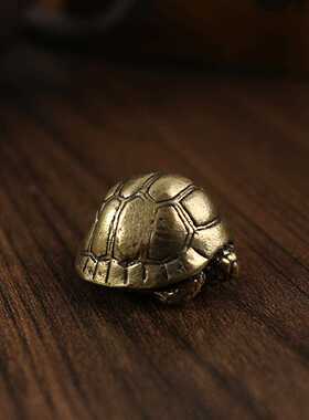 直销新款纯黄铜摆件复古实心纯铜缩头乌龟摆件铜龟茶宠盖置实心铜