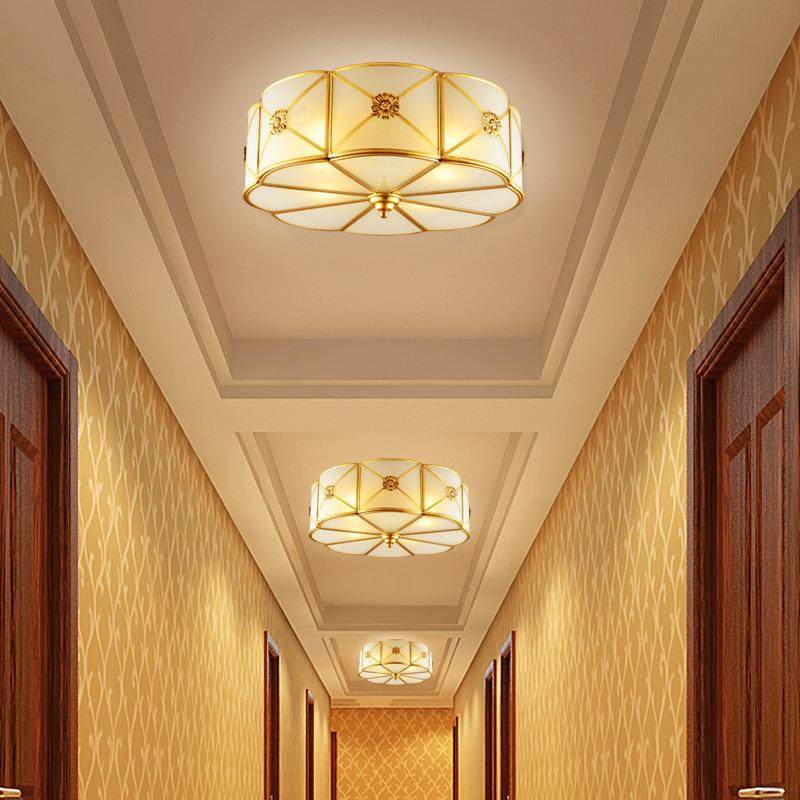 直销新款吸顶灯美式全铜LED客厅书房卧室灯欧式过道阳台楼梯别墅