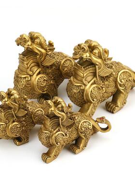 直销新款黄铜金钱貔貅摆件走路貔貅摆件一对家居饰品工艺品