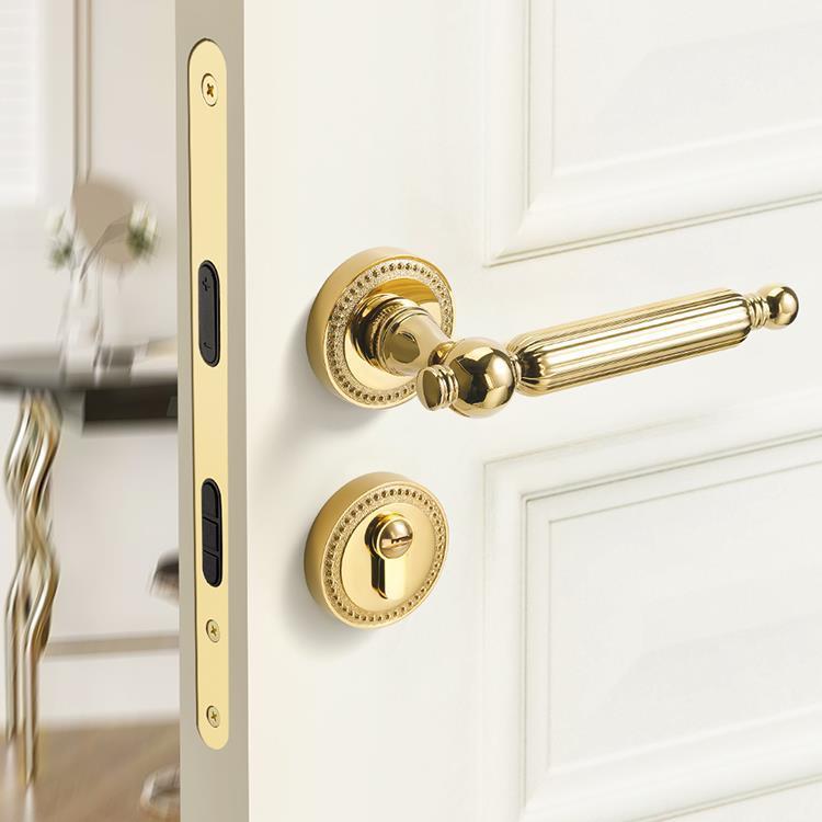 直销新款法式金色卧室门锁室内门把手磁吸静音木门锁家用分体锁具