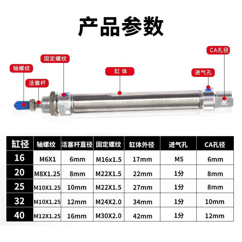 直销新款型不锈钢迷你气缸MA16X20X25X32气压缸带磁气缸大推力气