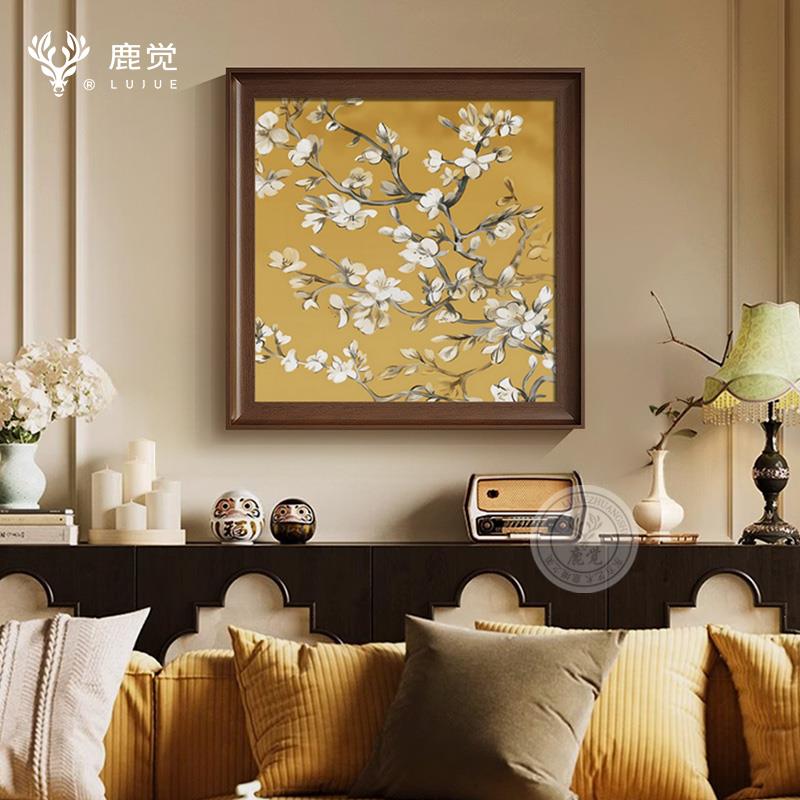 绿色挂画宋氏美学斗柜装饰画新中式花卉画客厅餐厅方形小清新壁画
