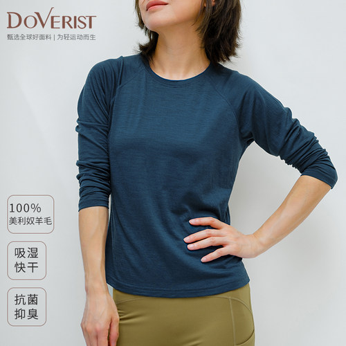 DOVERIST 经典系列100%美利奴羊毛女士运动长袖T恤超细澳进口羊毛