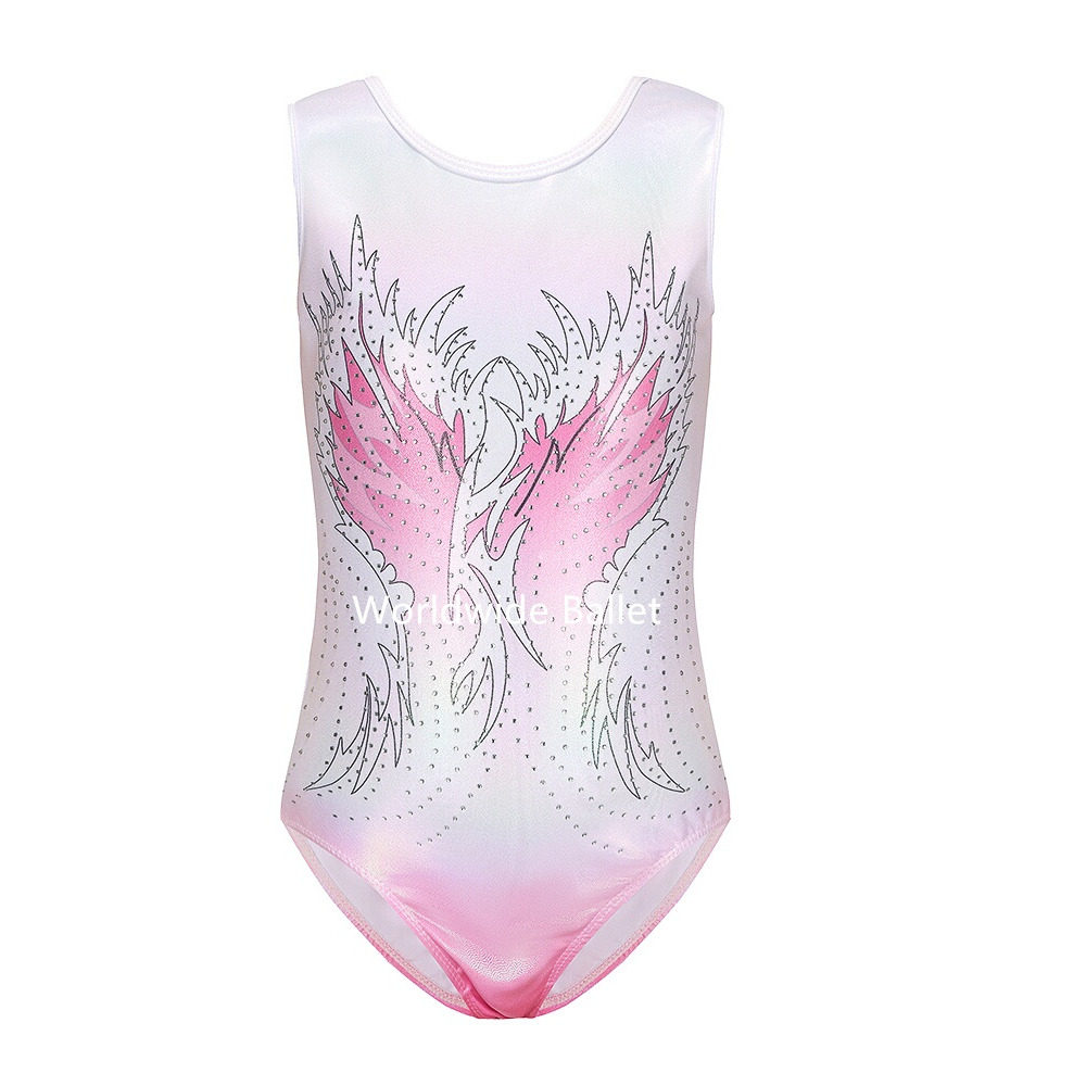 外贸儿童专用体操训练服女童烫金烫钻团体比赛队服大童紧身连体服