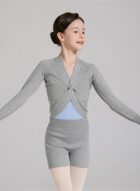优质儿童舞蹈服毛衣秋冬花结芭蕾舞练功服女童长袖针织保暖形体服
