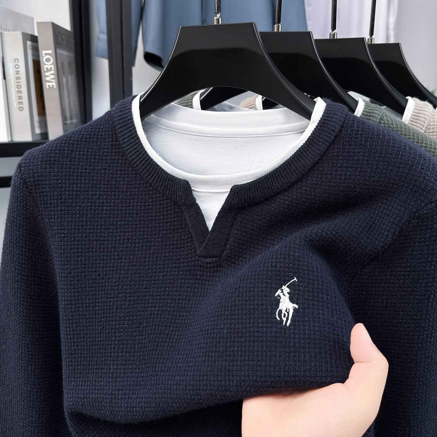 奥莱保罗假两件针织衫男2025新款