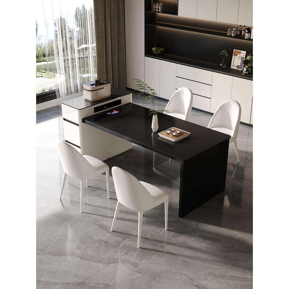 A8L岩板岛台餐桌一体现代简约奶油风可伸缩轻奢厨房中岛台家用小