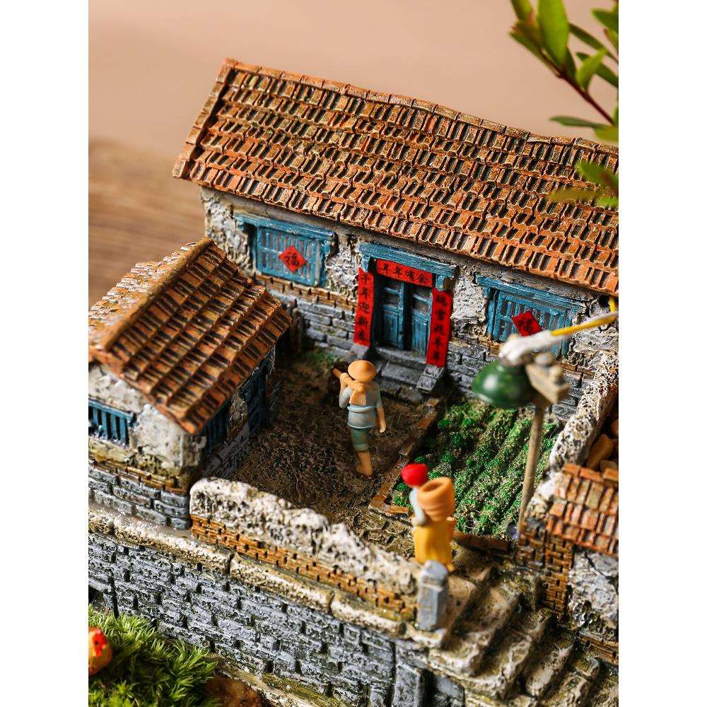 怀旧复古摆件客厅茶几庭院装饰工艺品桌面微景观摆设老房子模型