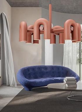 设计师款U型吊灯后现代北欧客厅长条餐厅吧台卧室样板房铁艺管道