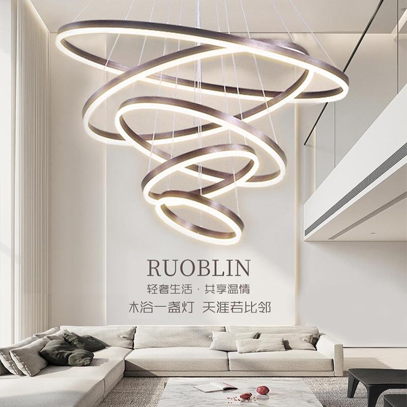 2021新款北欧简约现代环形大吊灯客厅餐厅灯轻奢创意楼梯别墅灯具