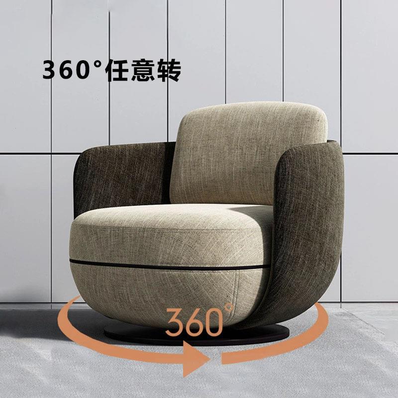 北欧单人沙发椅设计师轻奢棉麻休闲椅现代简约客厅卧室阳台旋转椅