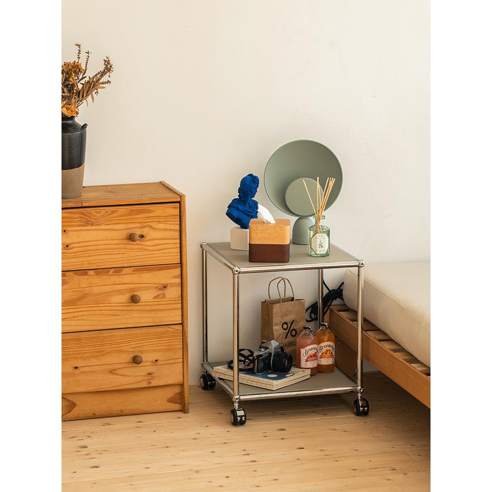 北欧设计师小茶几简约小型不锈钢推车时髦边几可移动收纳小推车
