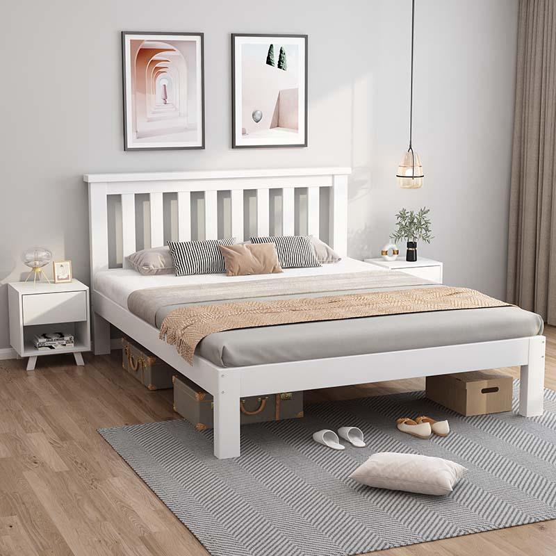 全实木床现代简约小户型90cm儿童单人床白色1.52米加高脚腿简易床