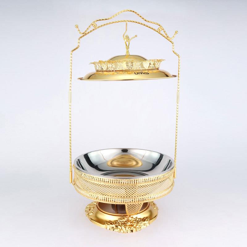 跨境货源不锈钢豪华吊炉酒店餐厅欧式铁艺自助餐炉新颖花边酒精炉